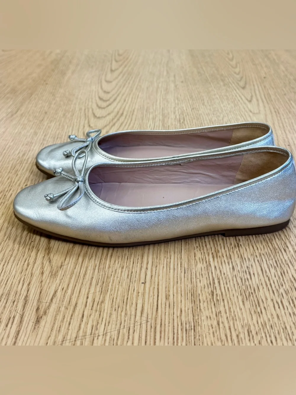 Cole Haan Yara Metallic Gold Soft Leather Ballet Flats Bow Trim 8 Fall Coquette
